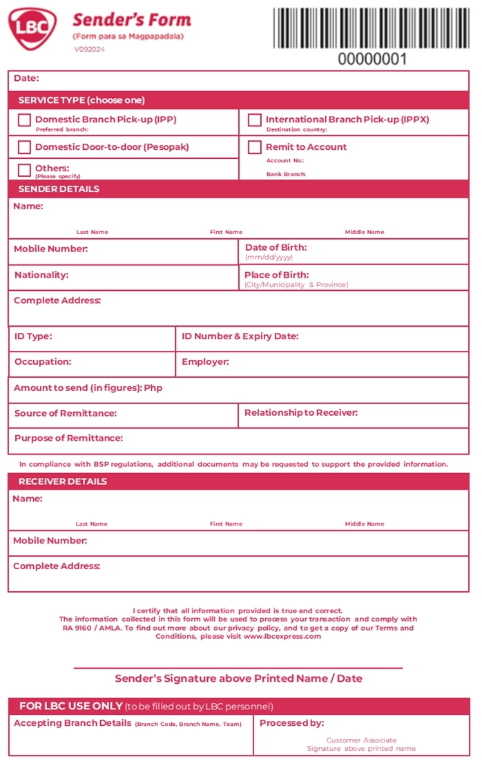 sender form